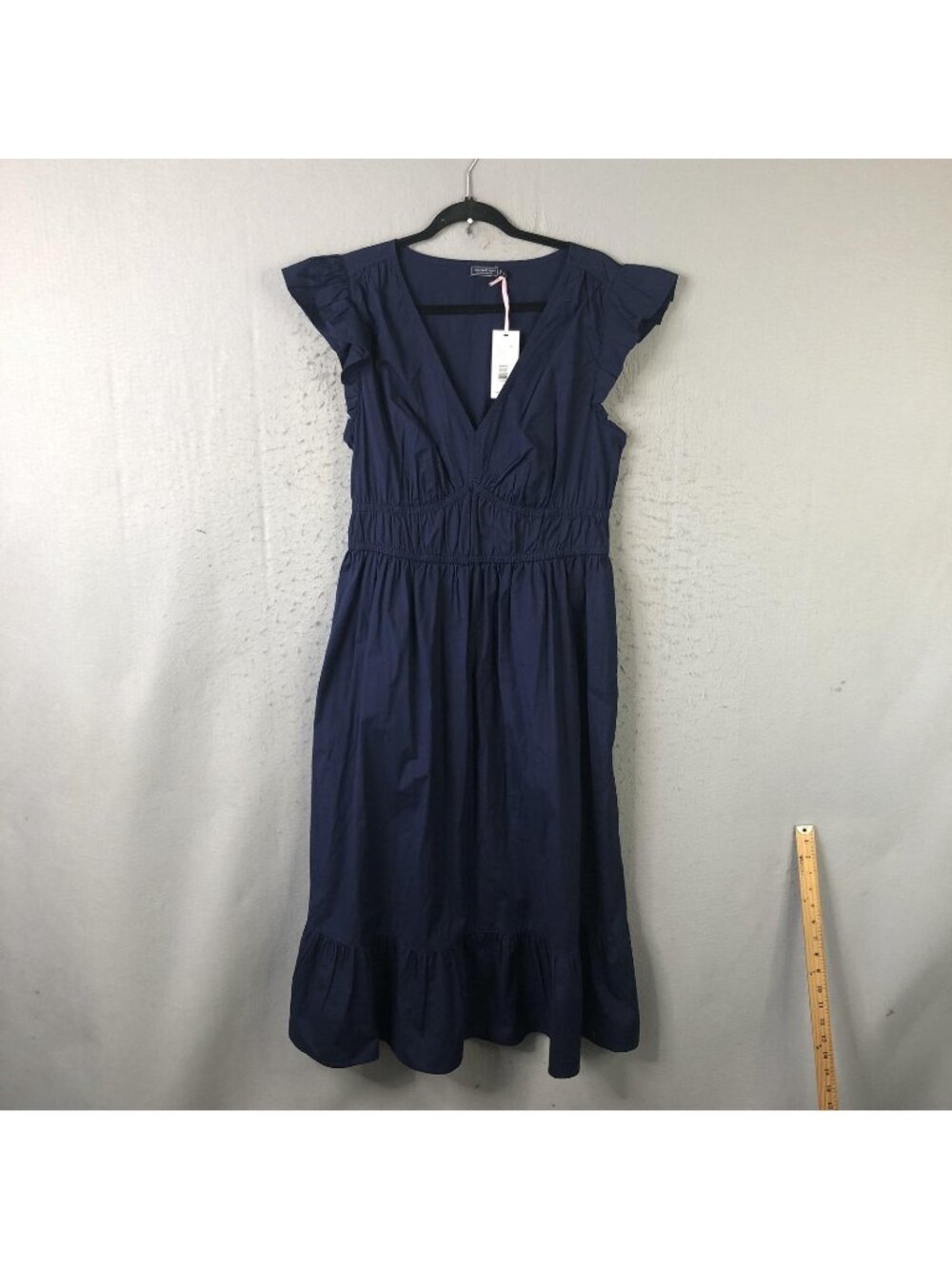 Vineyard Vines Marina Midi Dress Womens L Blue Ruffle Flutter Sleeve Sundress